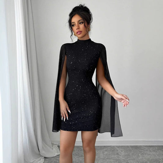 pearl chiffon cape sleeve dress|etherealforher.com/
