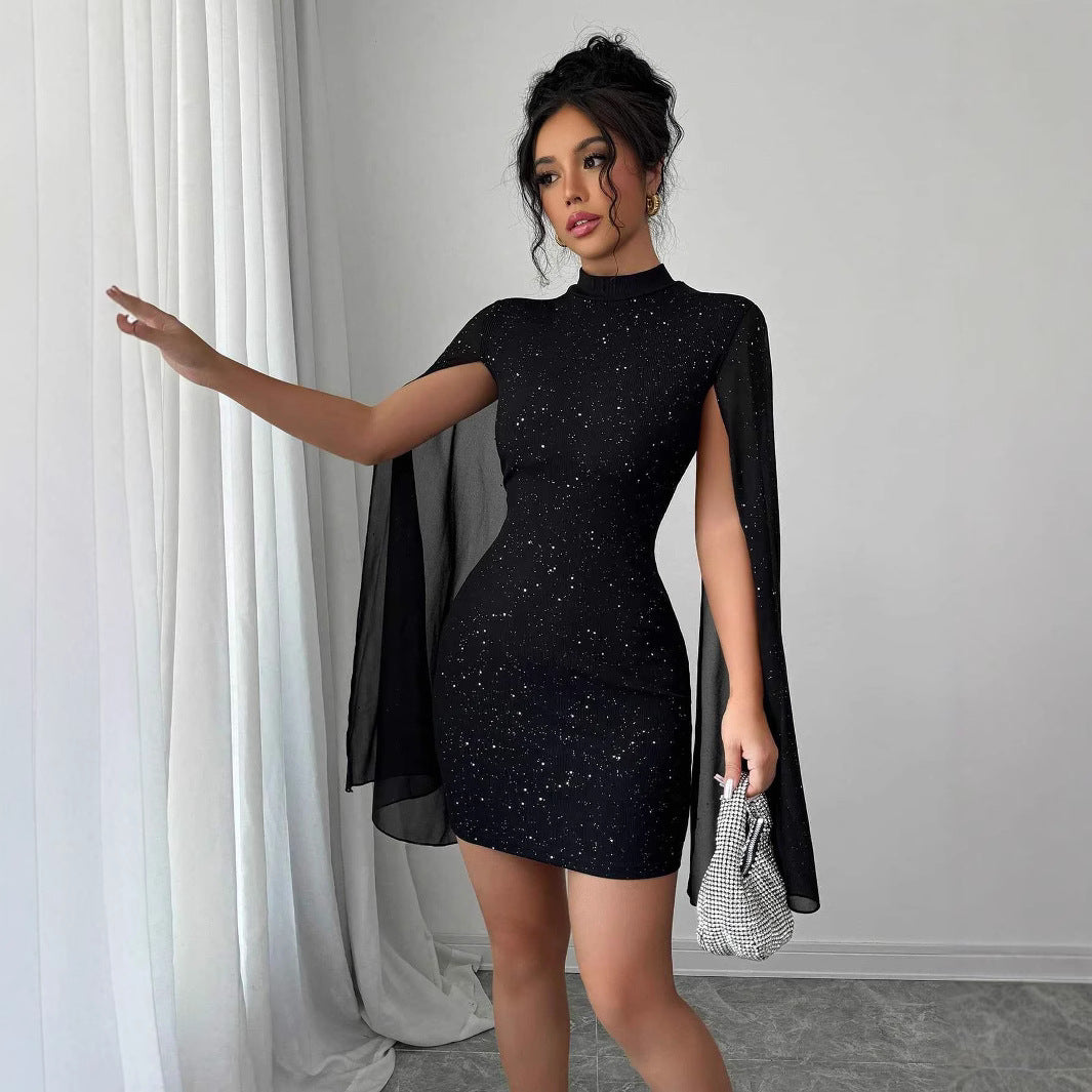 pearl chiffon cape sleeve dress|etherealforher.com/