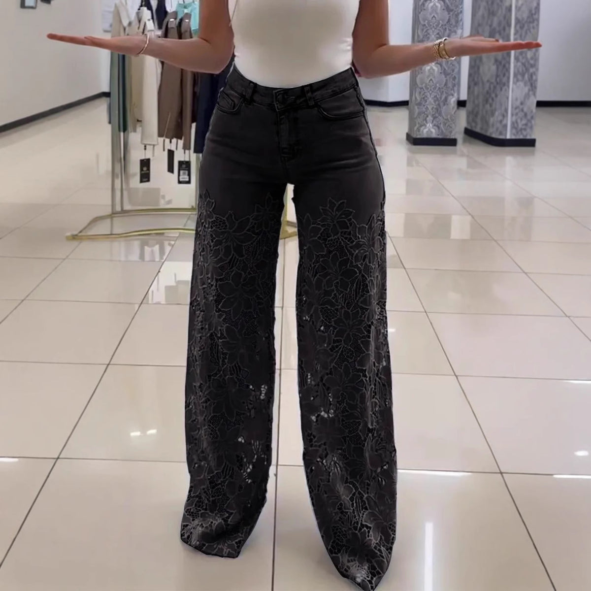 y2k lace flower jeans|etherealforher.com/