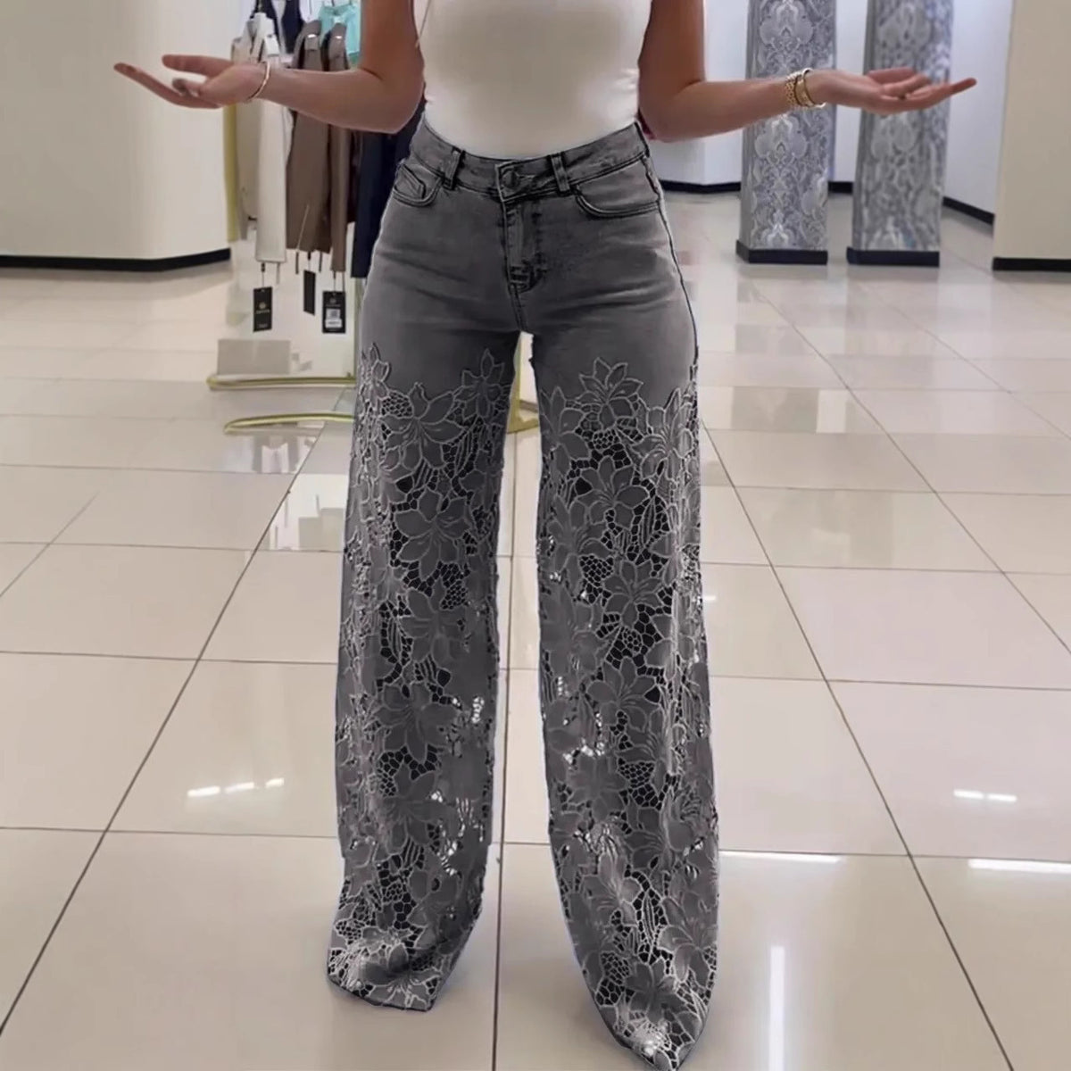 y2k lace flower jeans|etherealforher.com/