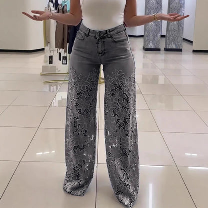 y2k lace flower jeans|etherealforher.com/