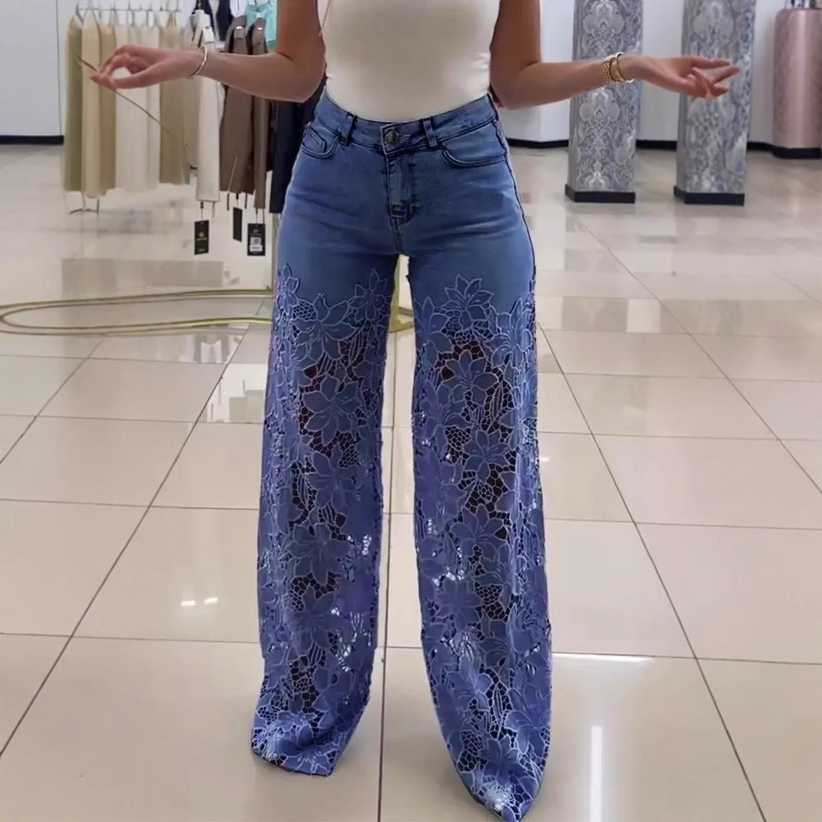 y2k lace flower jeans|etherealforher.com/