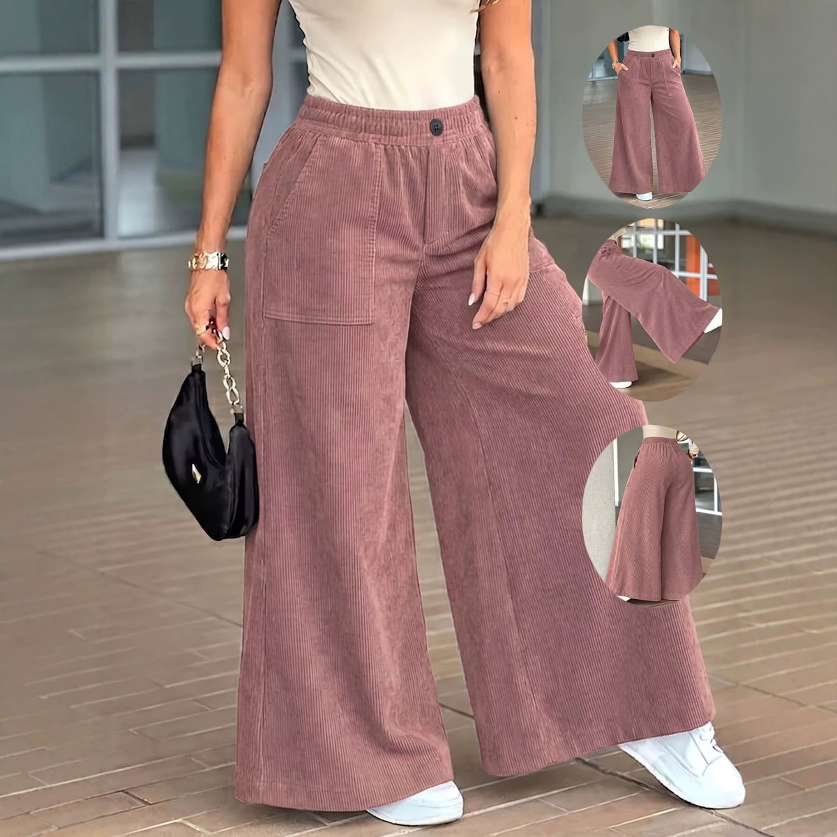 High-Waisted Wide-Leg Corduroy Trousers|etherealforher.com/