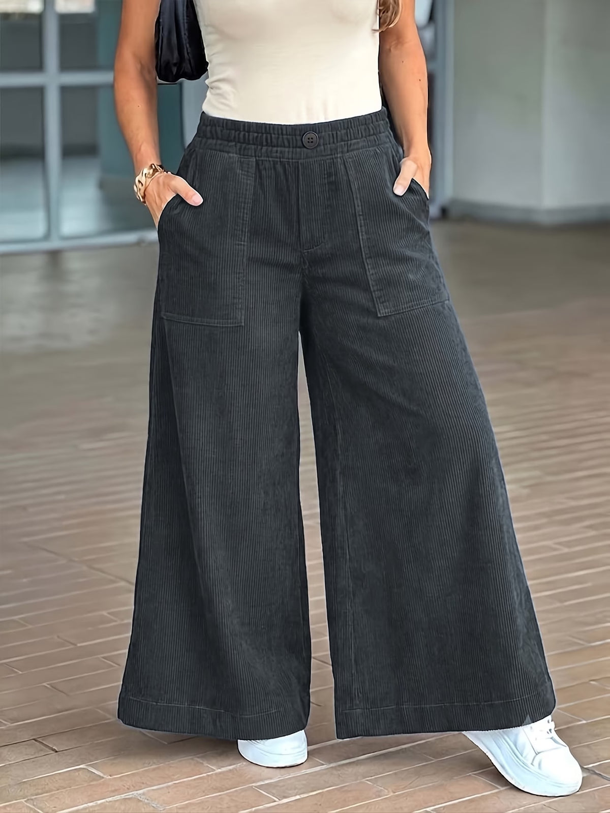 High-Waisted Wide-Leg Corduroy Trousers|etherealforher.com/