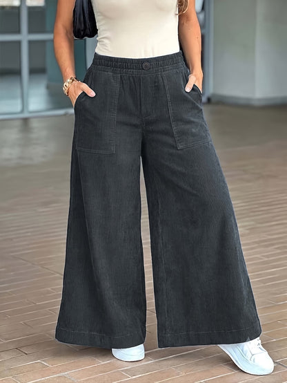 High-Waisted Wide-Leg Corduroy Trousers|etherealforher.com/